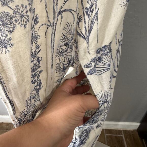 SPIGHE DI LINO Italy Linen Blend Three-quarter Sleeve Botanical Maxi Dress, S - Picture 3 of 7